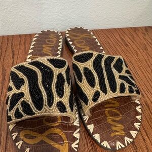 Sam Edelman Black and Gold Beaded Slide Sandals